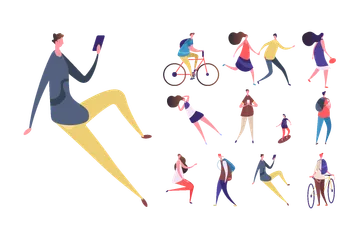 People Walking Street Illustration Pack