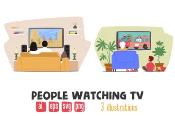 People Watching TV Illustration Pack