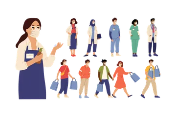 People Wear Protective Masks Illustration Pack