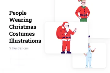 People Wearing Christmas Costumes Illustration Pack