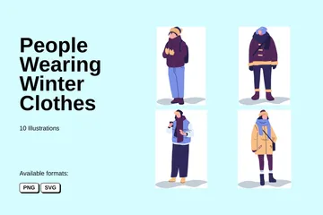 People Wearing Winter Clothes Illustration Pack