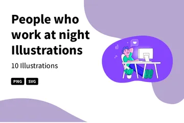 People Who Work At Night Illustration Pack