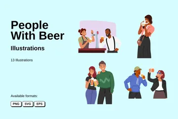 People With Beer Illustration Pack