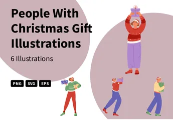 People With Christmas Gift Illustration Pack