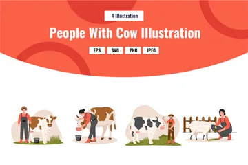 People With Cow Illustration Pack