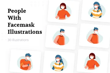 People With Facemask Illustration Pack