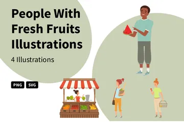 People With Fresh Fruits Illustration Pack