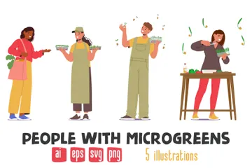 People With Microgreens Illustration Pack