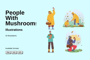 People With Mushrooms Illustration Pack