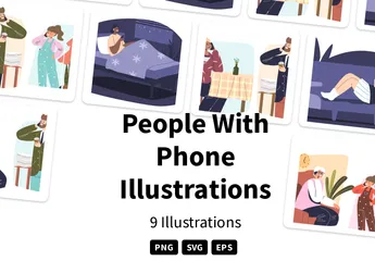 People With Phone Illustration Pack