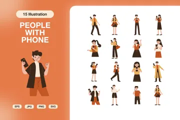 People With Phone Illustration Pack