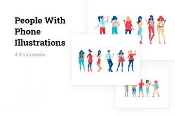 People With Phone Illustration Pack