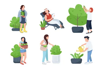 People With Plants, Gardeners And Botanists Illustration Pack