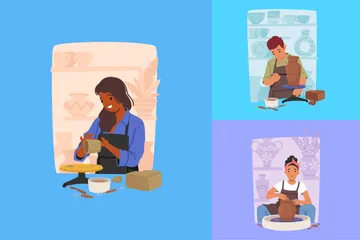People With Pottery Illustration Pack