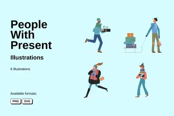 People With Present Illustration Pack