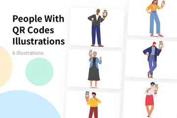 People With QR Codes Illustration Pack