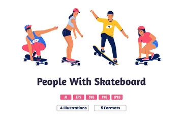 People With Skateboard Illustration Pack