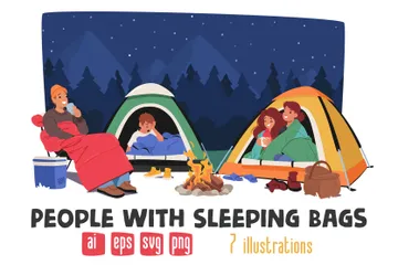 People With Sleeping Bags Illustration Pack