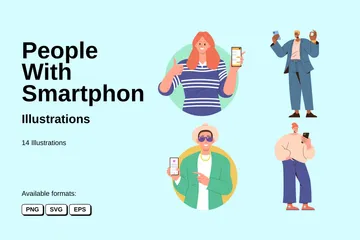 People With Smartphones Illustration Pack