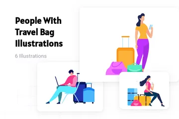 People With Travel Bag Illustration Pack
