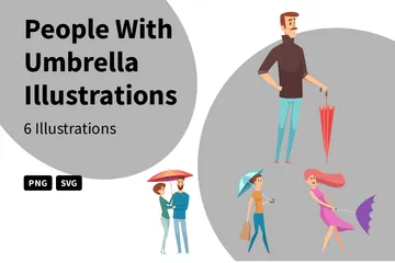 People With Umbrella Illustration Pack