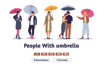 우산을 쓴 사람들 일러스트레이션 팩