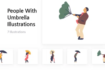 People With Umbrella Illustration Pack