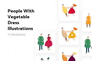 People With Vegetable Dress Illustration Pack