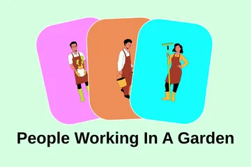 People Working In A Garden Illustration Pack