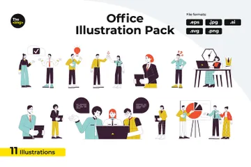 People Working In Office Illustration Pack