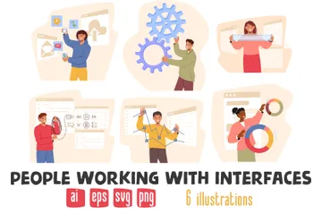 People Working With Interfaces Illustration Pack