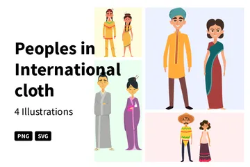 Peoples In International Cloth Illustration Pack