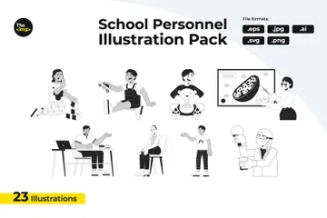 Pequeños estudiantes y personal escolar Paquete de Ilustraciones