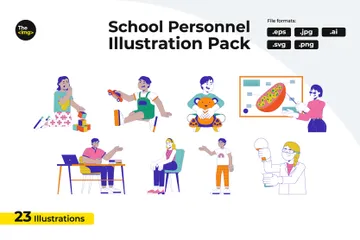 Pequeños estudiantes y personal escolar Illustration Pack