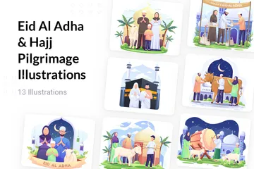 Eid Al Adha y peregrinación Hajj Paquete de Ilustraciones