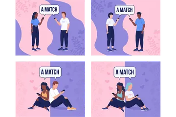 Perfect Matching On Dating App Illustration Pack