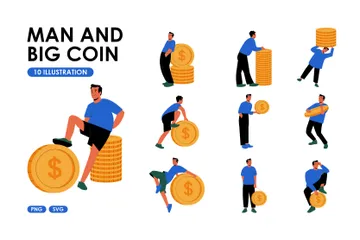 Person Lifting Large Coin Illustration Pack