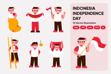 Personagem de menino do Dia da Independência da Indonésia Pacote de Ilustrações