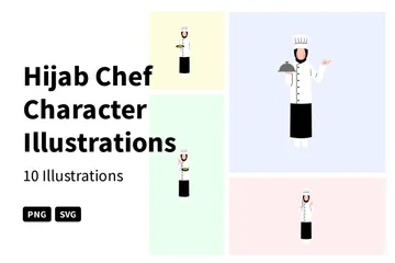 Personagem Chef Hijab Pacote de Ilustrações