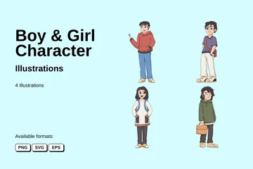 Personagem de menino e menina Pacote de Ilustrações