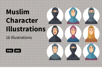 Personagem Muçulmano Pacote de Ilustrações