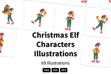 Personagens de Elfos de Natal Pacote de Ilustrações
