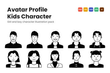 Personaje de perfil de avatar para niños Paquete de Ilustraciones