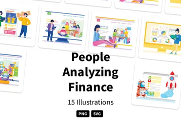 Personas analizando finanzas Paquete de Ilustraciones