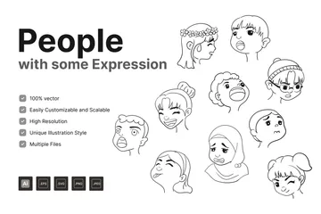 Personas con cierta expresión - Doodle Line Art Paquete de Ilustraciones