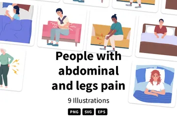 Personas con dolor abdominal y de piernas Paquete de Ilustraciones