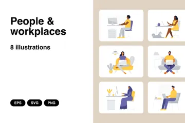 Personas y lugares de trabajo Paquete de Ilustraciones