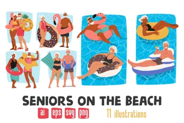 Personas mayores en la playa Paquete de Ilustraciones