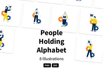 Personas sosteniendo el alfabeto Paquete de Ilustraciones
