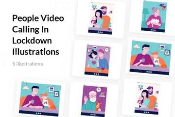 Videollamadas de personas durante el bloqueo Paquete de Ilustraciones